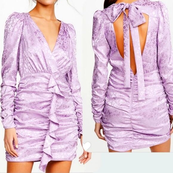 NWT For Love And Lemons Size X-Large Fiji Purple Deep V Draped Satin Mini Dress